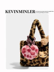 Kevinminler Original Leopard Print Plush Love Bag Pendant Cute Keychain Trendy Play Pendant New Year Gift