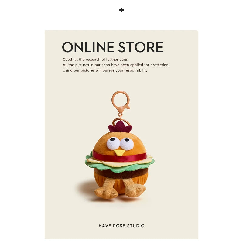 Haverose Original Niche Bag Pendant Small Doll Cartoon Creative Plush Hamburger Laying Hen School Bag Pendant