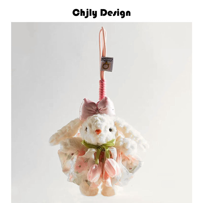 Cute Tulip Gauze Skirt, Long Ears, Rabbit Bag Pendant, High-End Plush Pendant, Keychain, Bestie Gift