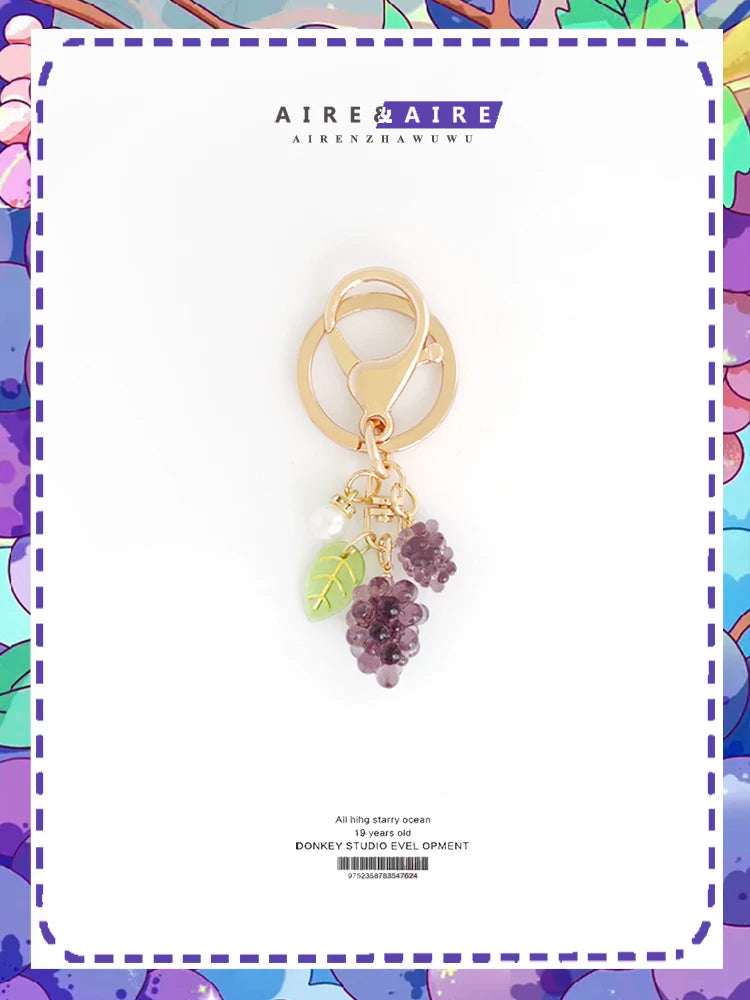 Cute Fruit Green Purple Grape Pearl Keychain Airpods Pendant Bag Zipper Buckle Pendant Gift Accessories