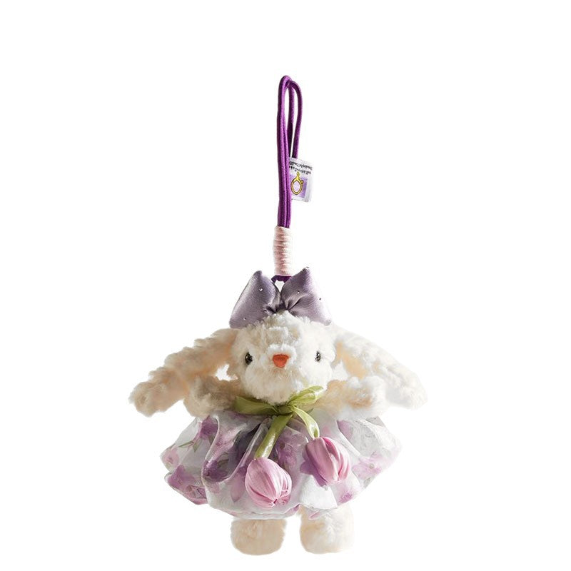 Cute Tulip Gauze Skirt, Long Ears, Rabbit Bag Pendant, High-End Plush Pendant, Keychain, Bestie Gift
