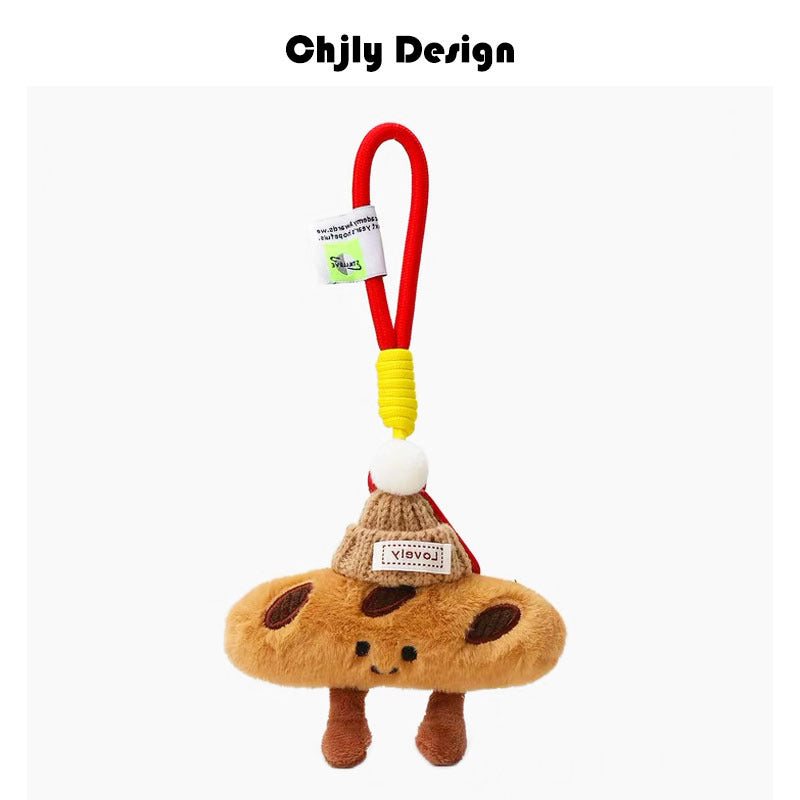 Jc Same Style Simulation Cute Croissant Bread Doll Bag Pendant Creative Plush Vegetable And Fruit Keychain For Women