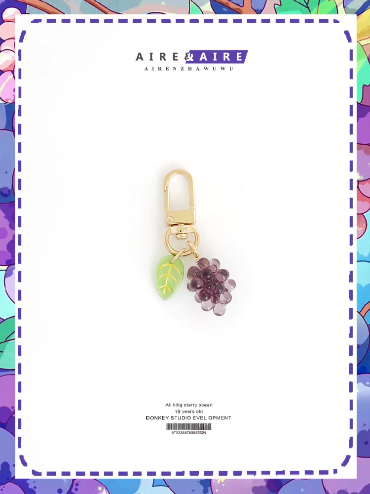 Cute Fruit Green Purple Grape Pearl Keychain Airpods Pendant Bag Zipper Buckle Pendant Gift Accessories