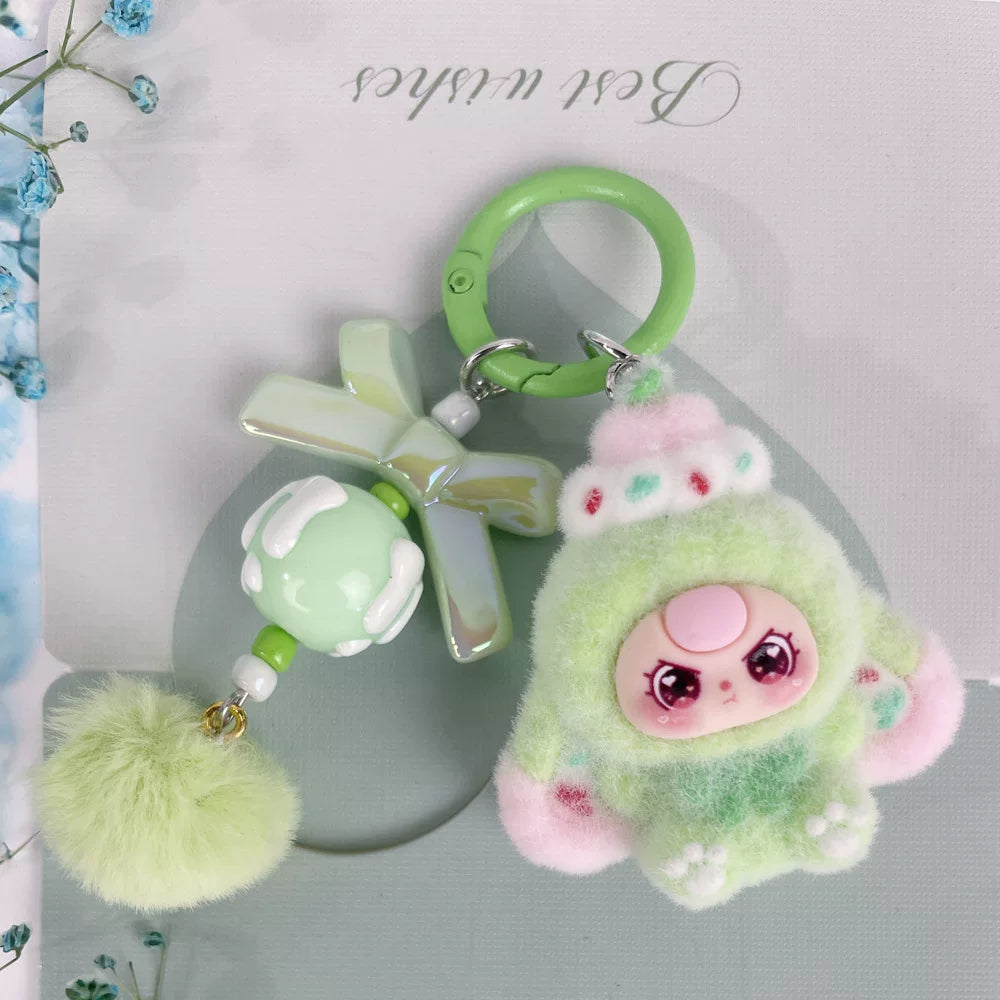Flocked Dessert Three-Year-Old Baby Jewelry Accessories Cartoon Cute Key Chain Bag Charm Live Broadcast Trendy Small Pendant