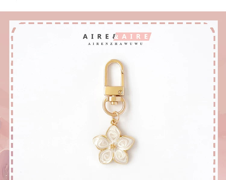 Cute And Elegant White Pear Flower Airpods Key Chain U Disk Anti-Lost Accessory Bag Zipper Buckle Flower Pendant
