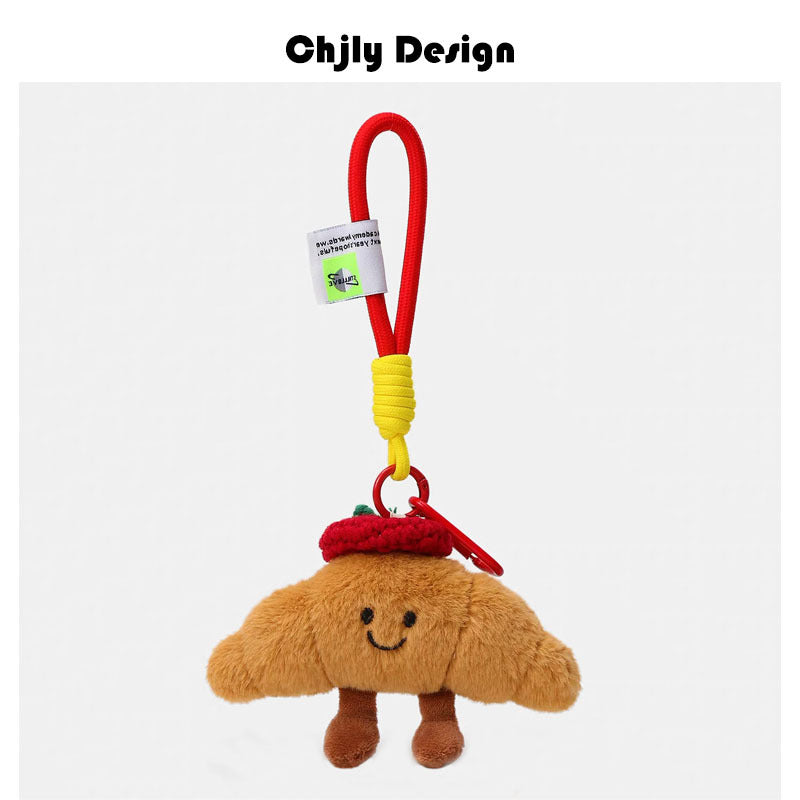 Jc Same Style Simulation Cute Croissant Bread Doll Bag Pendant Creative Plush Vegetable And Fruit Keychain For Women