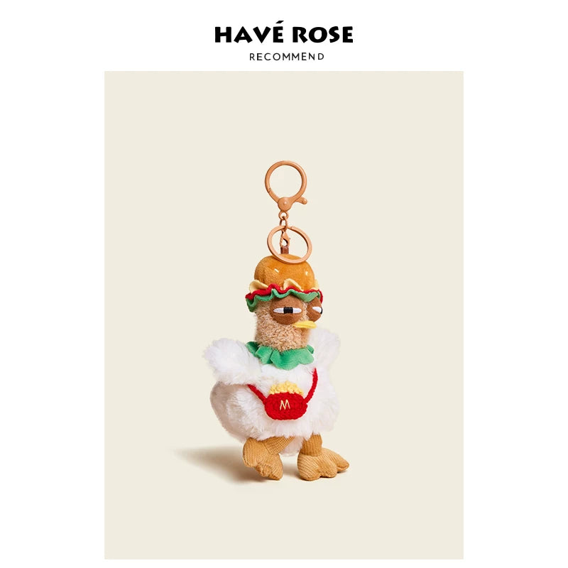 Haverose Original Niche Bag Pendant Small Doll Cartoon Creative Plush Hamburger Laying Hen School Bag Pendant