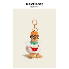Haverose Original Niche Bag Pendant Small Doll Cartoon Creative Plush Hamburger Laying Hen School Bag Pendant