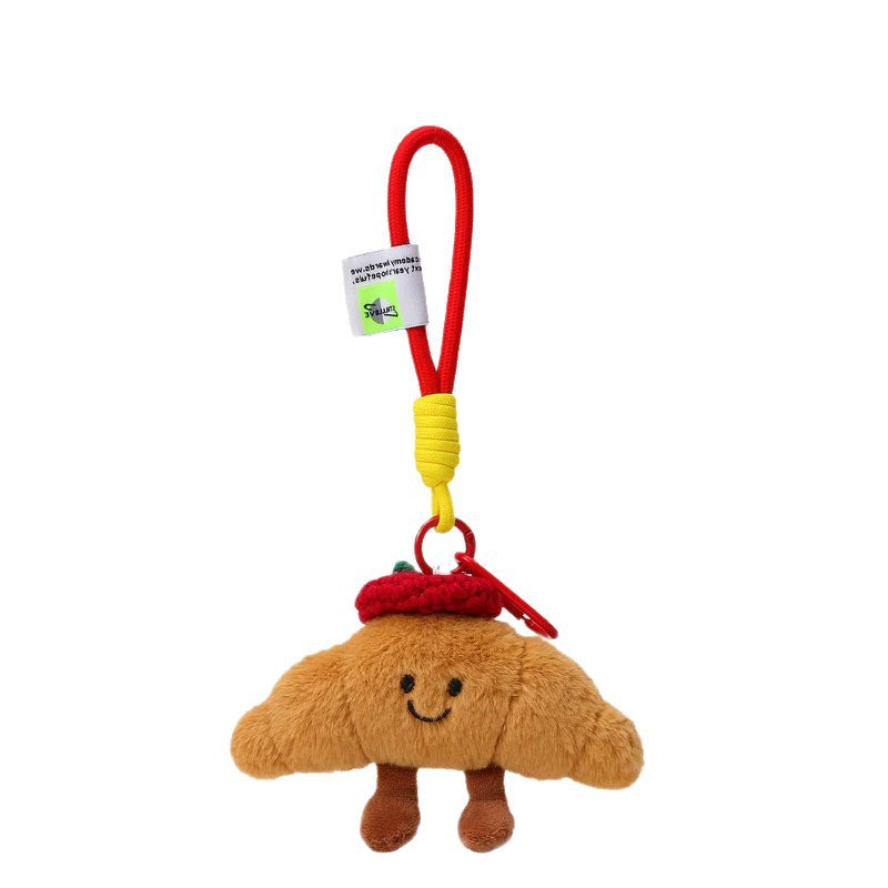 Jc Same Style Simulation Cute Croissant Bread Doll Bag Pendant Creative Plush Vegetable And Fruit Keychain For Women